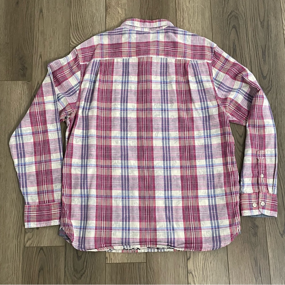 Tommy Bahama Plaid Long Sleeve Floral Shirt Plaid Collard Camp Mens Large - Picture 9 of 14